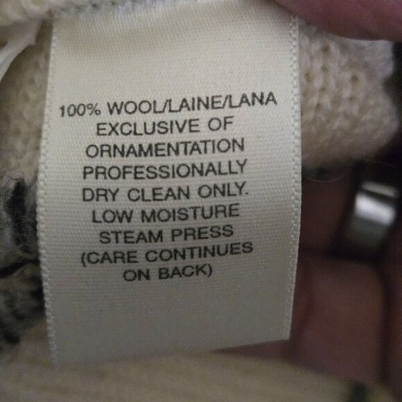 Susan Bristol Vintage Wool Unique Knit Black Cream Sweater Jacket Size XL - Picture 6 of 6